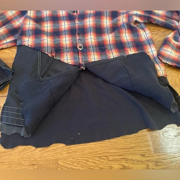 Greg Lauren - Birdwell Panelled Distressed Checked Cotton-Flannel & Nylon Shirt - Picture 14 of 15